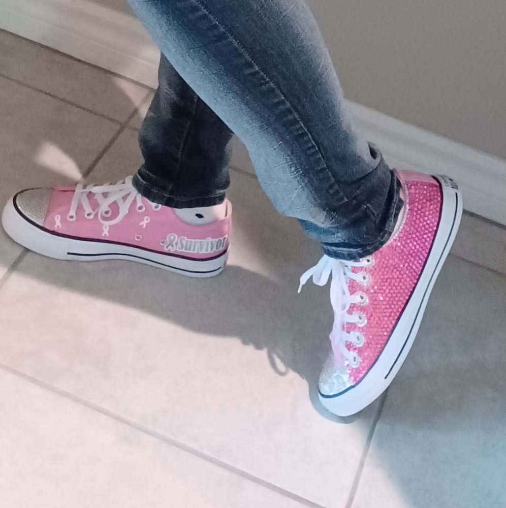 Pink Breast Cancer "SURVIVOR" Hand Embellished Sneaker: size 9
